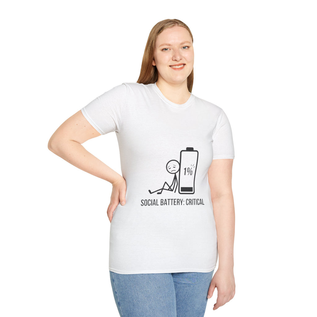 T-Shirt — "Social Battery: Critical" 1% Battery Graphic Tee