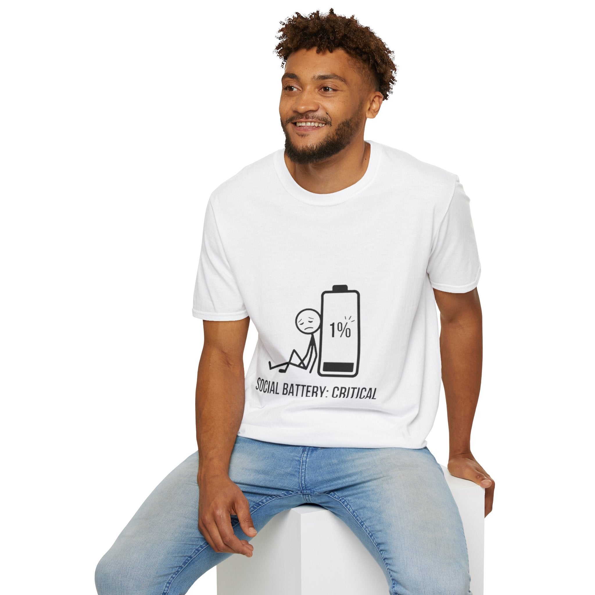 T-Shirt — "Social Battery: Critical" 1% Battery Graphic Tee