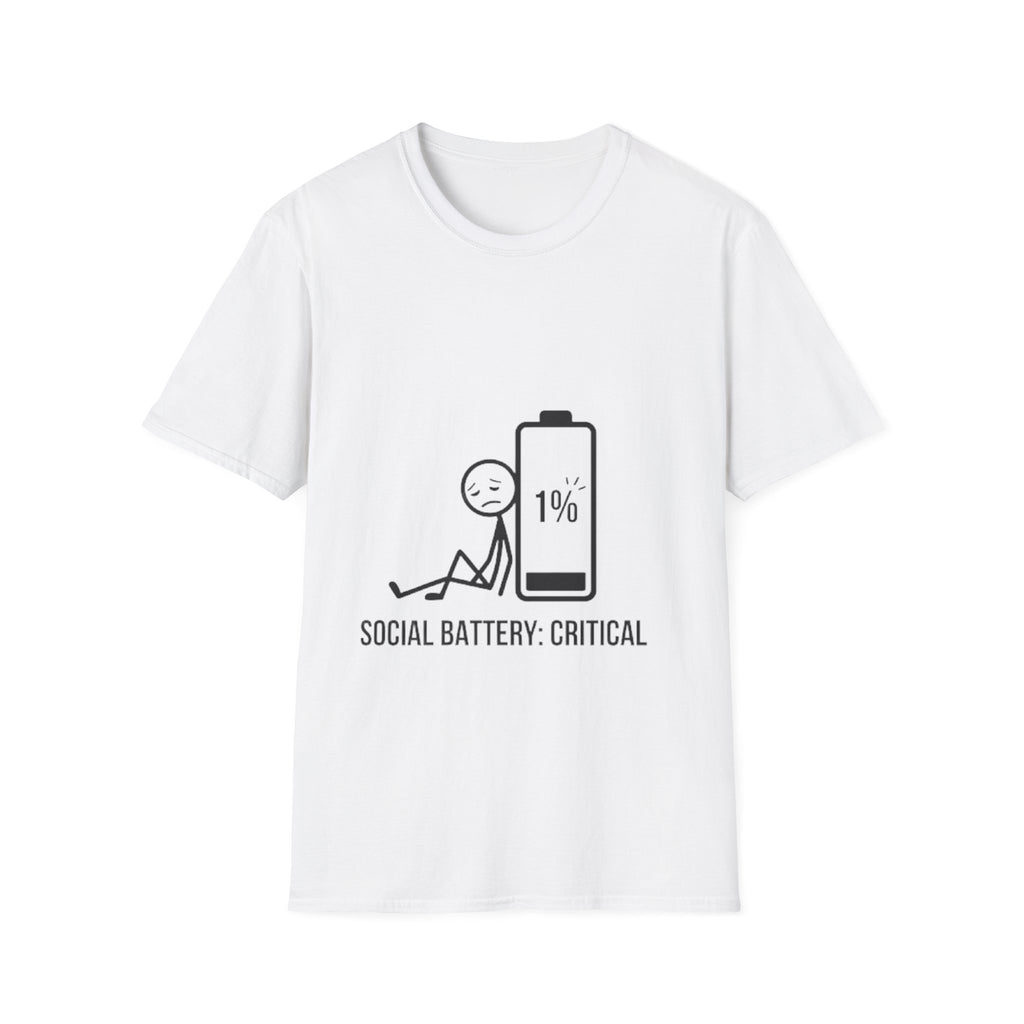 T-Shirt — "Social Battery: Critical" 1% Battery Graphic Tee