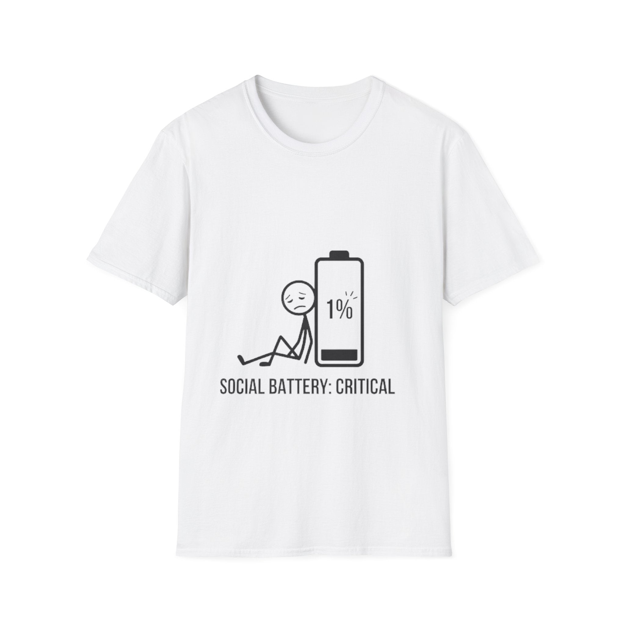 T-Shirt — "Social Battery: Critical" 1% Battery Graphic Tee